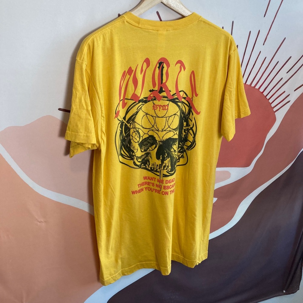 Graphic T Shirt Mens Yellow Skull Print Short Sleeve Tee Size‎ L tultex - Picture 3 of 6